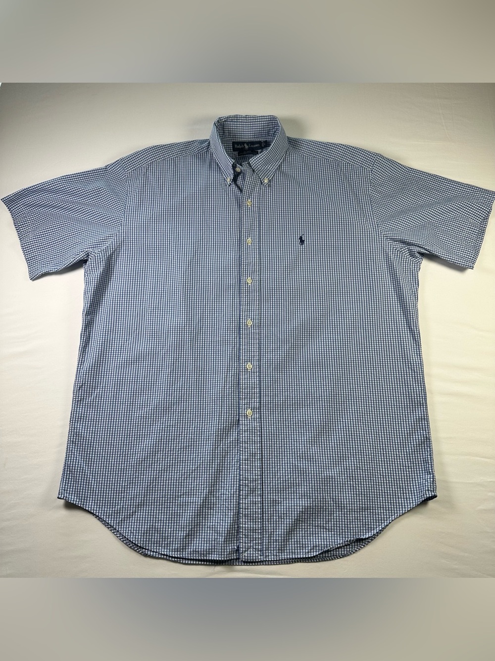Ralph Lauren Blake Shirt Mens L Blue Gingham Cotton Button Down Short Sleeve
